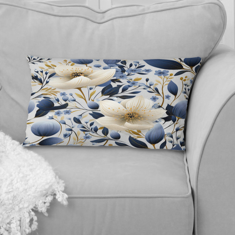 Oreiller imprimé floral bleu et blanc