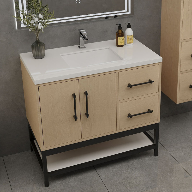 Meuble-lavabo simple avec plateau Victoria 23,7, Chêne jaune