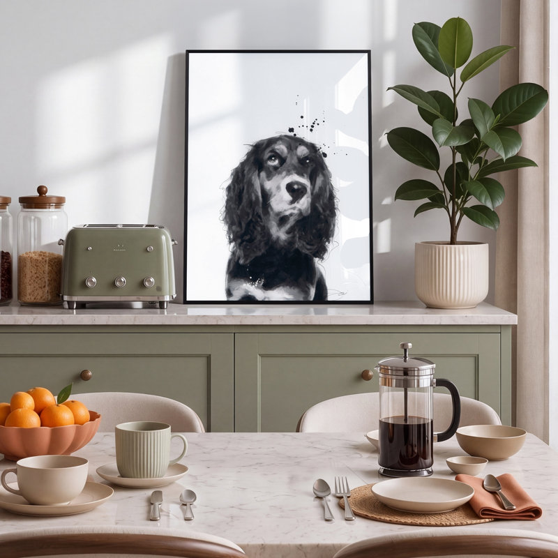 Épagneul cocker encadré sur verre
