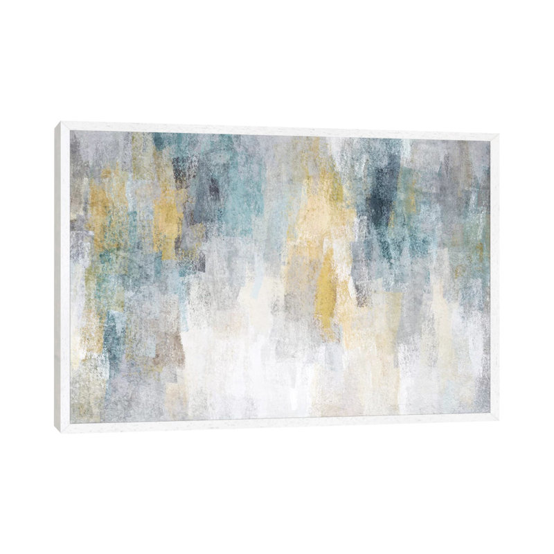 Blue And Yellow Expression I by Irena Orlov - Painting on Canvas, 66.04cm H x 101.6cm W x 3.81cm D, White Floater Framed