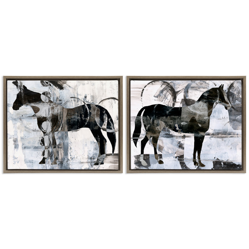 «Abstract Horse Silhouette Circles», ensemble de 2 toiles flottantes encadrées par Ethan Harper, H 17 po x l 21 po