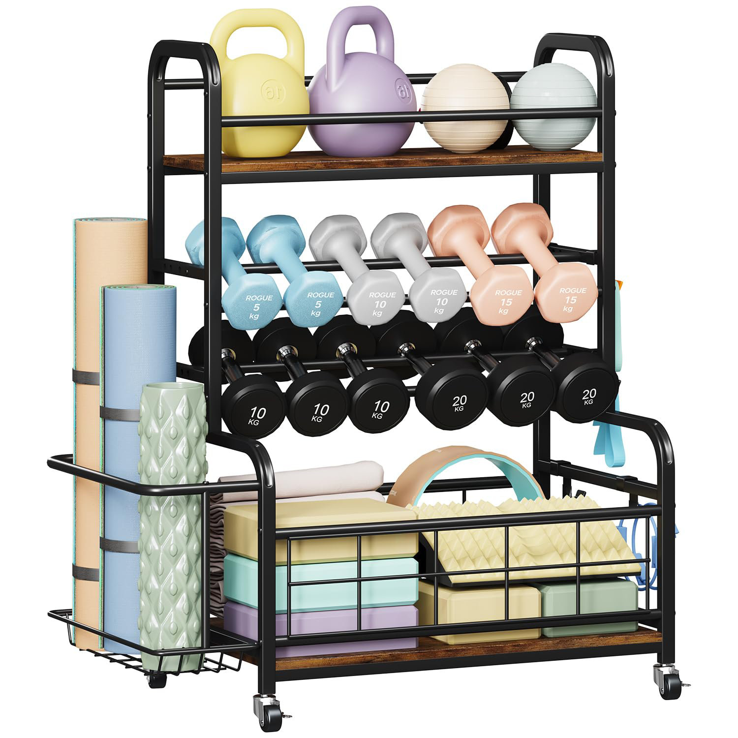 Support d'haltères de qualité commerciale - Rangement robuste pour salle de sport avec roulettes verrouillables SH-H0007