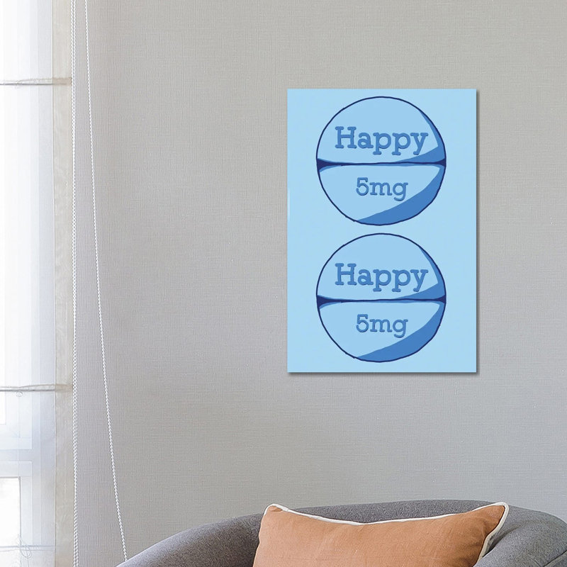 Happy Happy Pill by Jaymie Metz - Wrapped Canvas Print, 20.32 cm H x 30.48 cm W