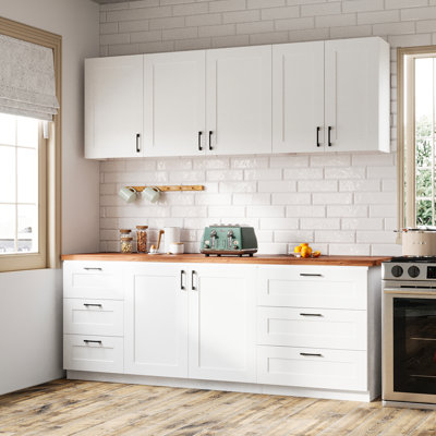 White MDF 90-Inch Kitchen Pantry Cabinet Set, 2-Piece Wall And Base Storage Units With Shaker Doors, No Countertop Design