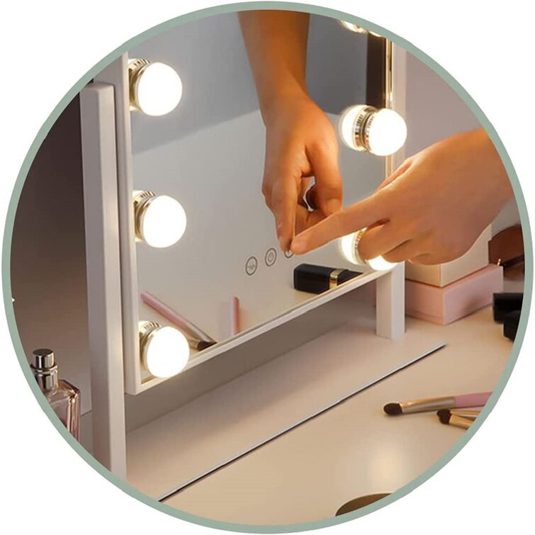 Mercer41 Hollywood Tri-Tone XL Makeup Mirror with 12 LED Bulbs, Dressing  Mirror with 360 Degree Swivel