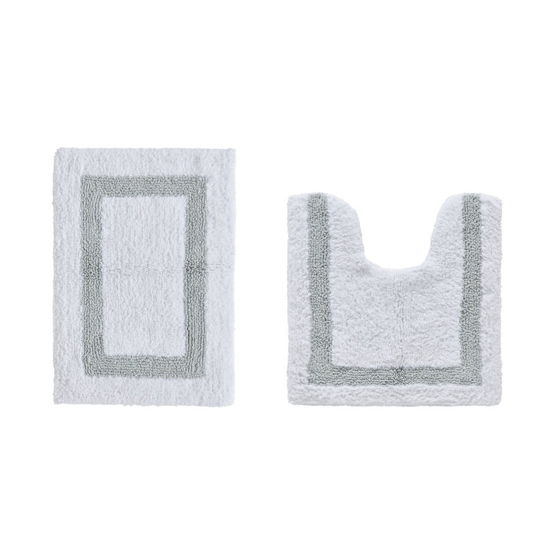 Ensemble de tapis pour salle de bain 2 pièces 100% coton 2370 g / m² Broshouse, tapis de salle de bain touffeté ultra moelleux, super absorbant certifié OEKO-TEX®, réversible, lavable à la machine, confort semblable au spa, blanc / bleu