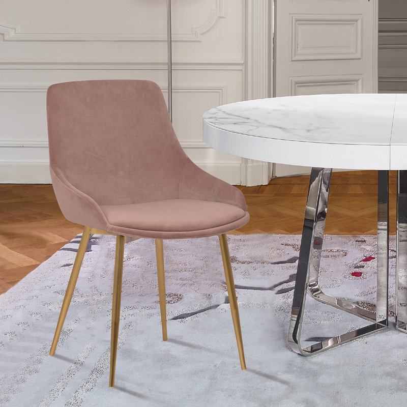 Chaise de salle à manger en velours avec pieds en métal Aayana, Rose, Or