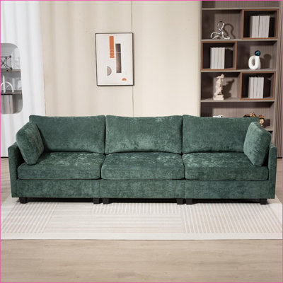 Canapés canapés profonds en chenille 3 places, minimaliste moderne doux pour le salon | Tissu | Vert forêt
