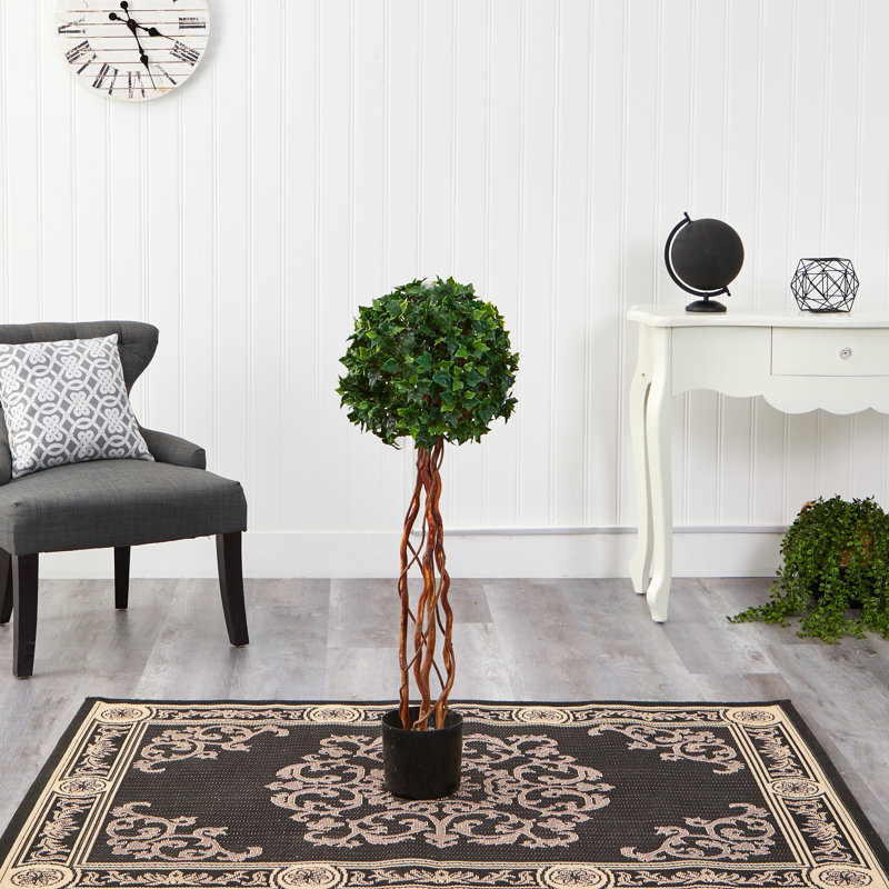 3.5ft. English Ivy Single Ball Topiary Artificial Tree with Natural Trunk UV Resistant (Indoor/Outdoor)