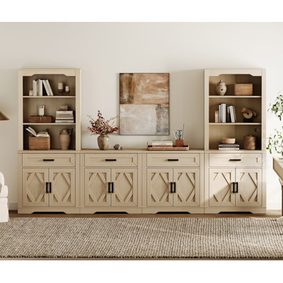 Glenford 4-In-1 73.3"H Tall Kitchen Pantry Storage Cabinet,Large Farmhouse Style Sideboard Buffet Cabinet Set Of 4 With Drawers And Shelves For Kitchen