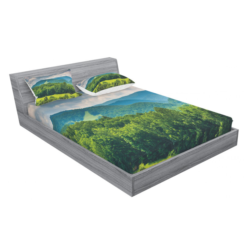 Ensemble de draps View of Mountains, Ensemble de draps pour lit double avec un drap-hou