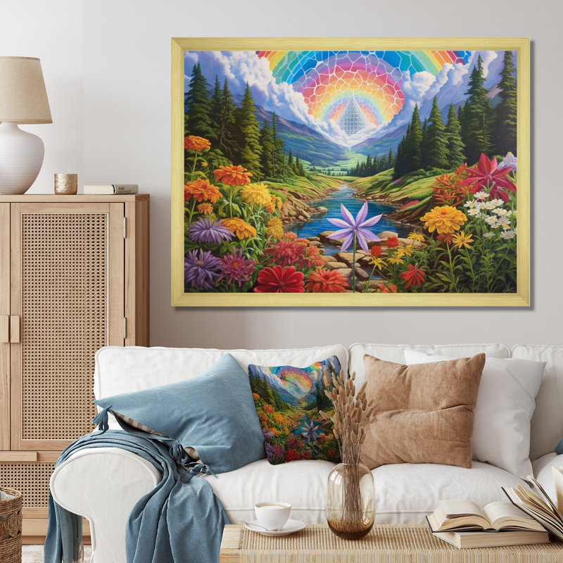 Sacred Rainbow Awakening In The Mountains, impression sur toile, H 24 po x l 32 po x P 1 po, Encadrement doré