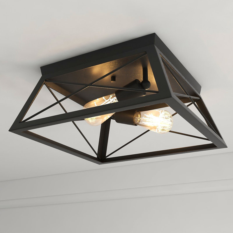 Matte Black Farmhouse 2-Light Flush Mount Ceiling Fixture