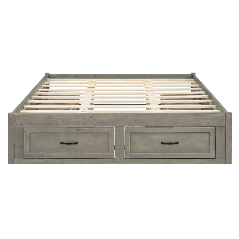 Lit plateforme grand avec 6 tiroirs de rangement, gris antique, lit plateforme avec rangement peu encombrant, Gris, Grand lit