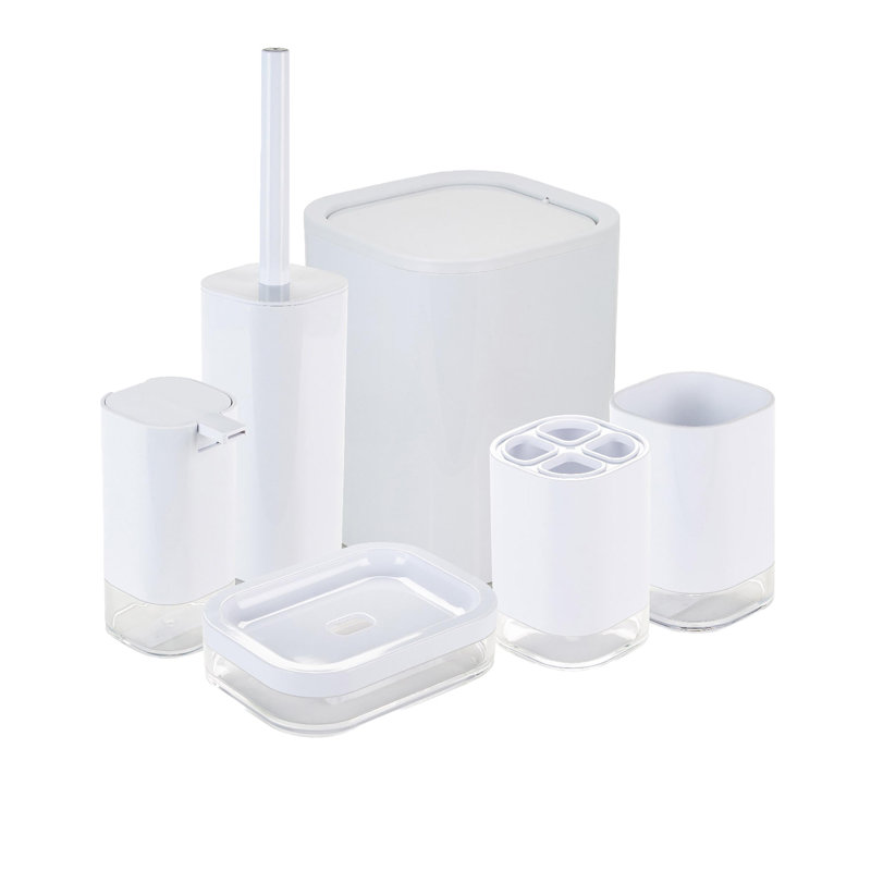 White Brushed Plastic 6-Piece Modern Bathroom Accessory Set