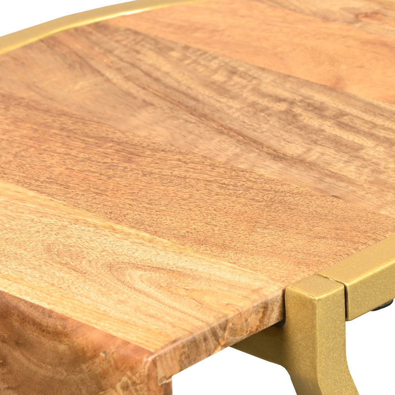 17 Inch Side End C Table, Natural Mango Wood Top with Drop Edge, Iron Gold Angled Frame