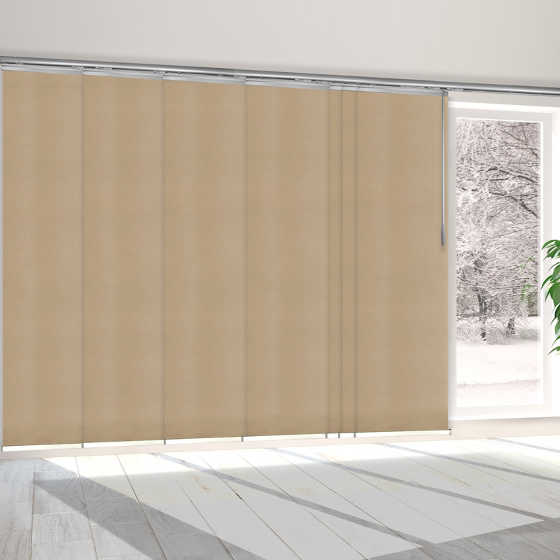 Dunmore 7-Panel Single Rail Panel Track Extendable 110"-153"W x 94"H, Panel width 23.5", Satin Nickel