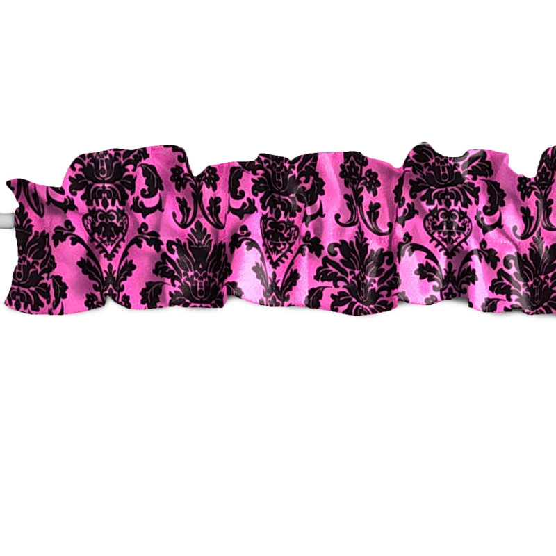 Floral Poplin Damask Curtain Sleeve Topper Window Valance, Fuchsia, 144" W x 9" L