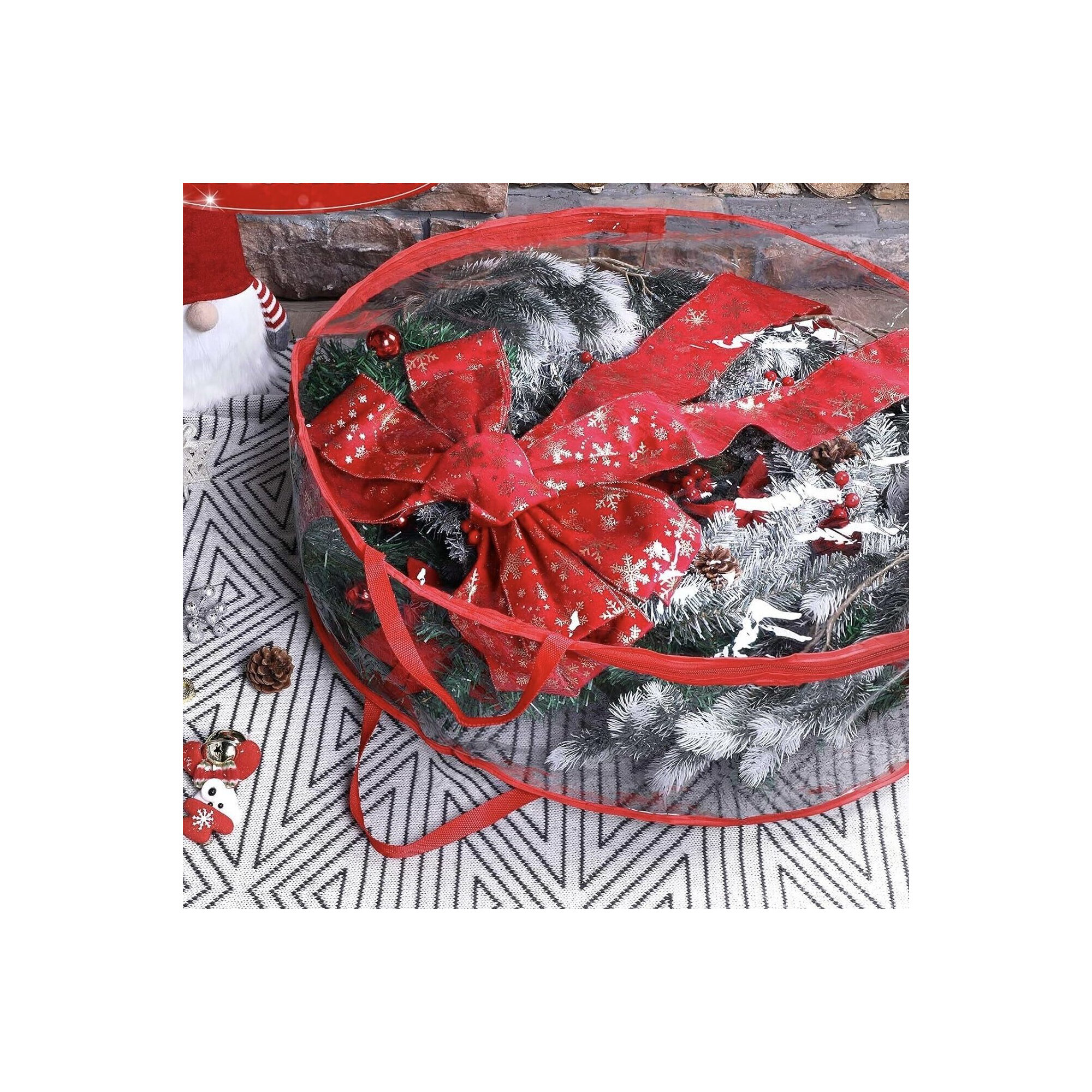Clear Everyday Bag, Christmas Wreath Storage Container With Zippered And Reinforced Handle For Holiday Seasonal Wreath Garland