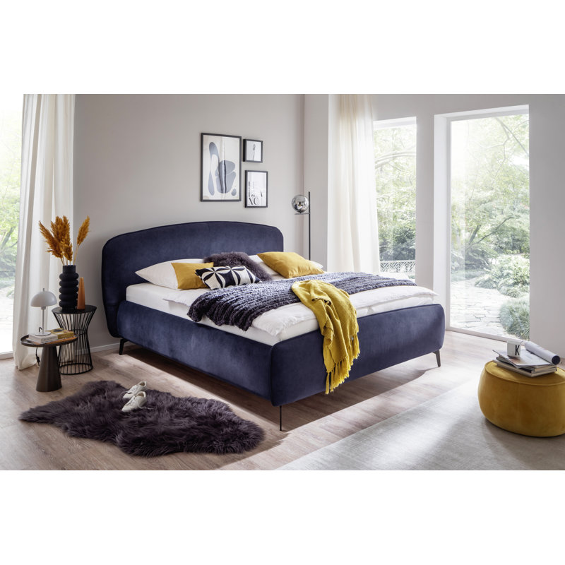 Asharia Upholstered Bed, 160 x 200cm, Dark blue