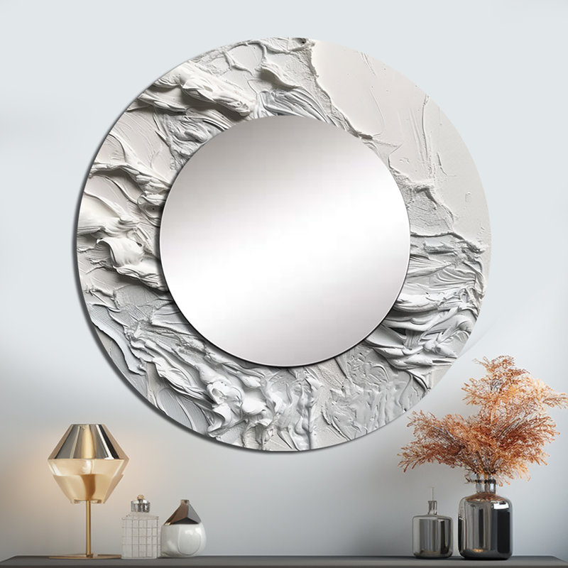 «Raamond White and Tranquility Unleashed», miroir décoratif en marbre, grand miroir mural rond blanc, impression d'art en métal