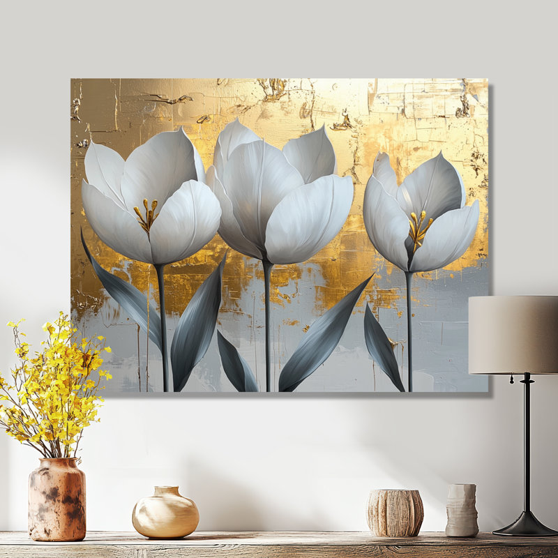 Golden Tulips Pure Form Of Blossoms - Tulipes, impressions sur métal, H 12 po x l 20 po