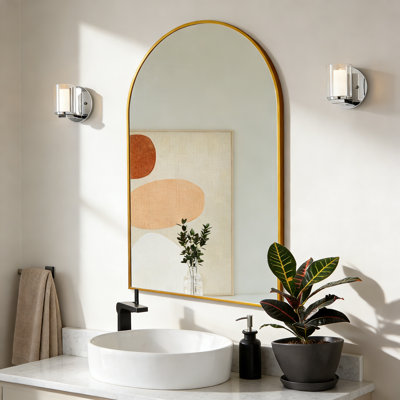 24x36 Inch Gold Metal Framed Arched Bathrrom Mirror for Wall