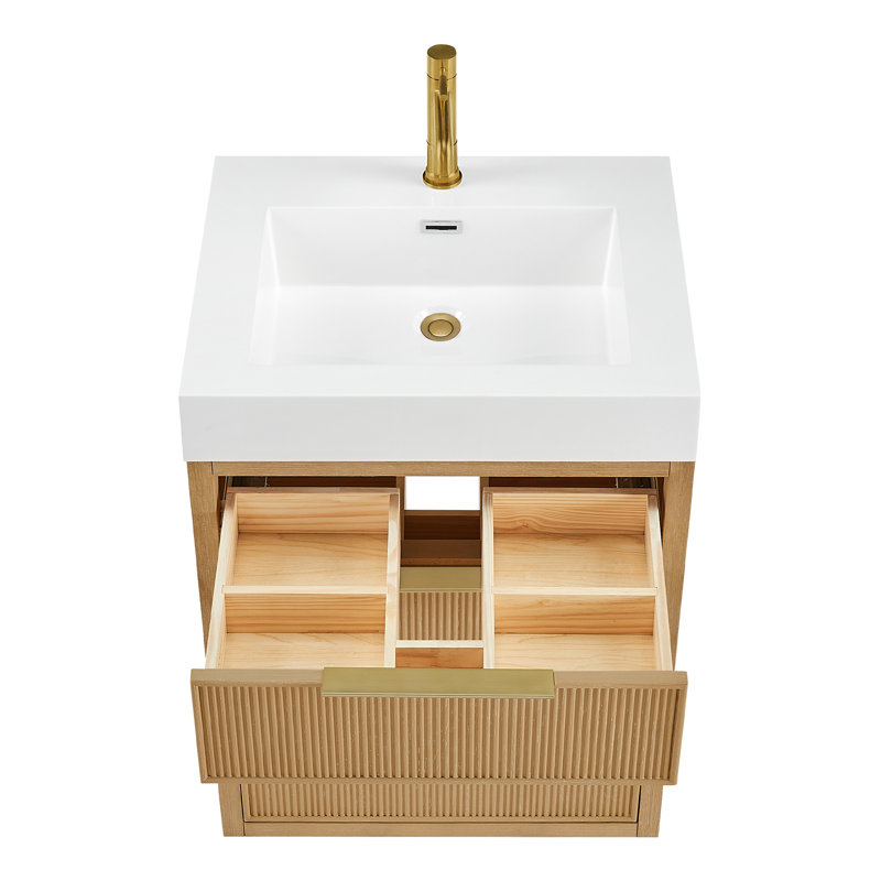 Meuble-lavabo simple 24 po Grunwald gris cendré délavé avec comptoir en pierre intégré blanc