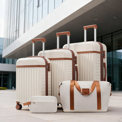 Ensemble de bagage 5 pièces, valise de transport rigide, bagage extensible avec sacs de voyage, roulettes, verrou TSA