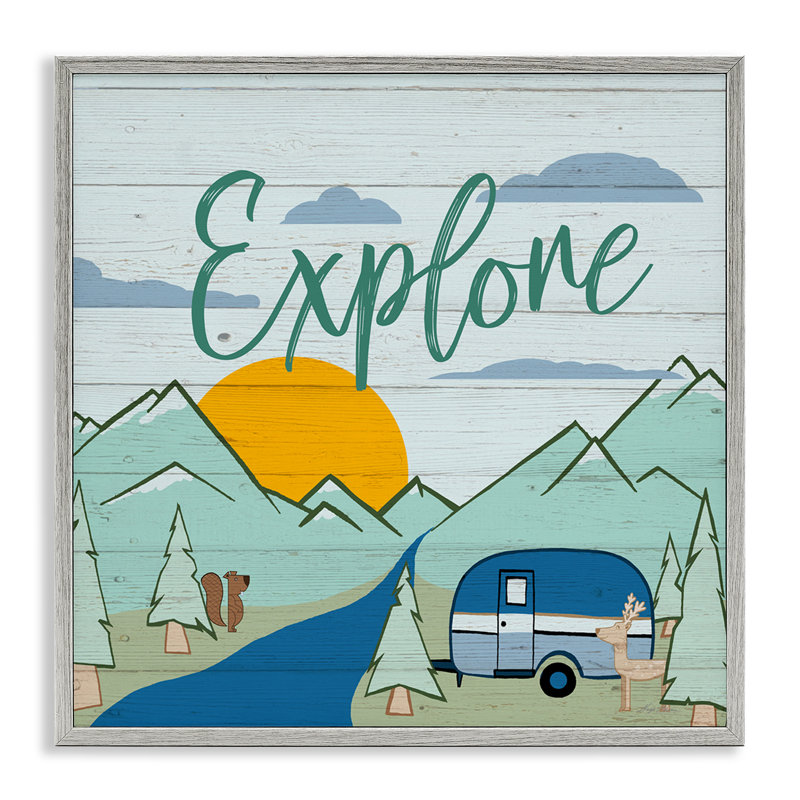 Explore Rustic Adventure Giclee Art by Hugo Edwins, Farmhouse Grey Framed Giclee, 17" H x 17" W