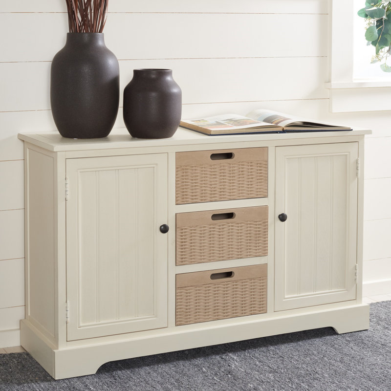 Paille 39.75'' Console Table, Distressed White/Natural