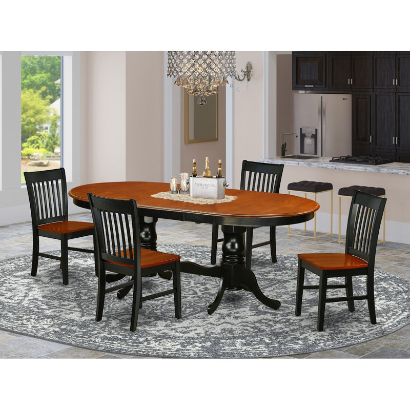 5 Piece Modern Dining Table Set Includes an Oval Wooden Table with Butterfly Leaf and 4 Kitchen Dining Chairs, Black & Cherry