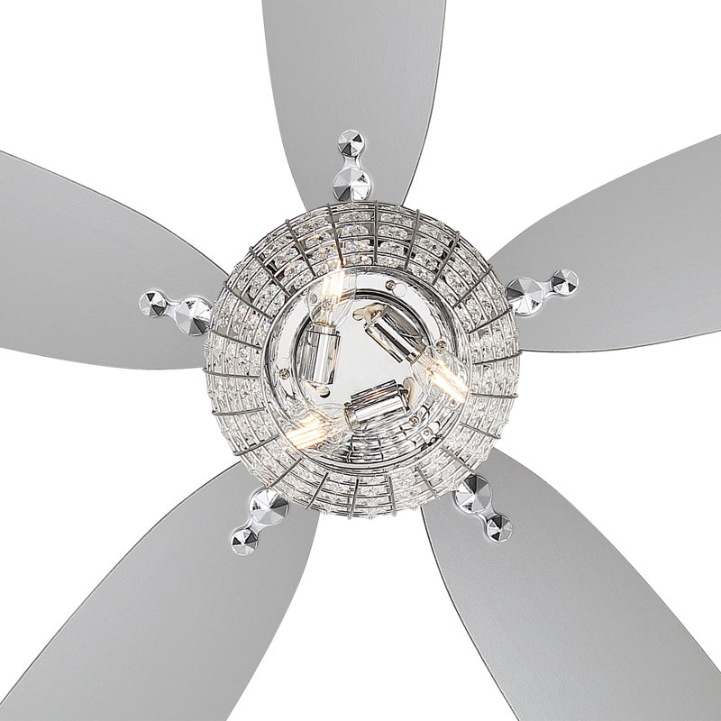 Chrome and Silver 56" LED Ceiling Fan with Crystal Chandelier