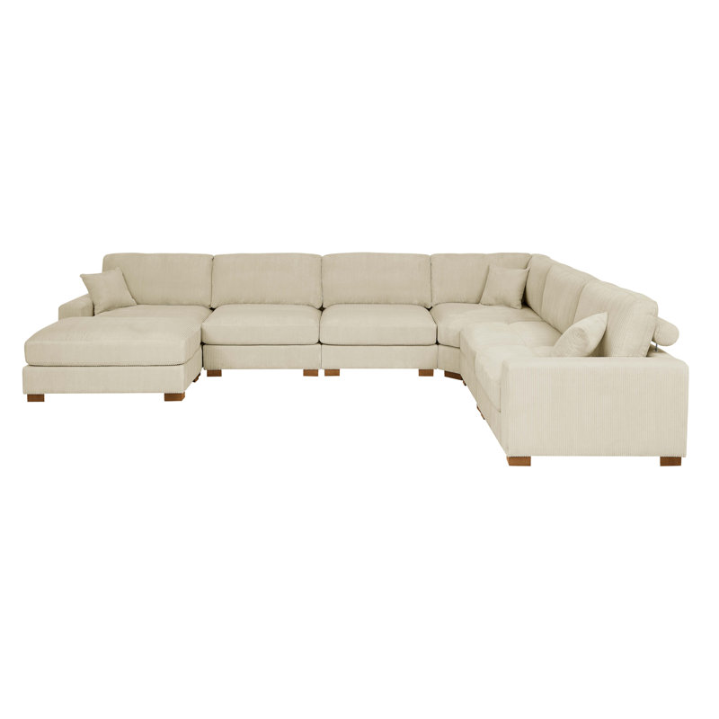 7-Pieces Modular Sectional, Green Corduroy