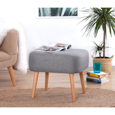 Siège-pouf élégant, gris, 19,7 po x 16,9 po x 16,5 po | Housse 50% coton / 50% lin, éponge orthopédique 35 pouces, 2.0 pouces, pieds en bois robustes | Parfait pour les décors bohémiens, scandinaves et d'hôtel
