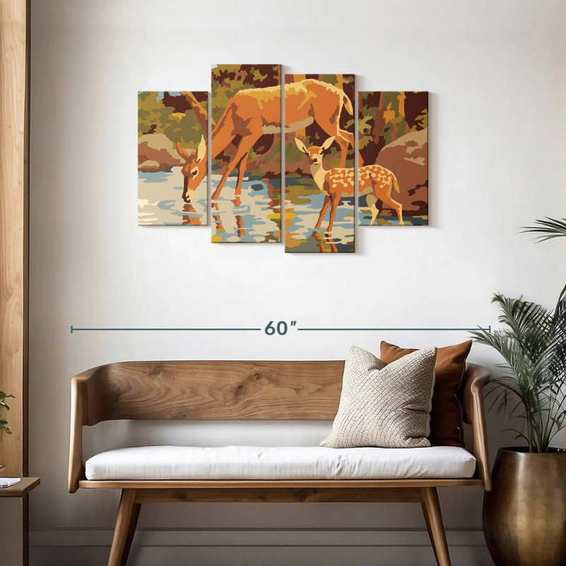Cerf et fauve, H 27 po x l 43 po