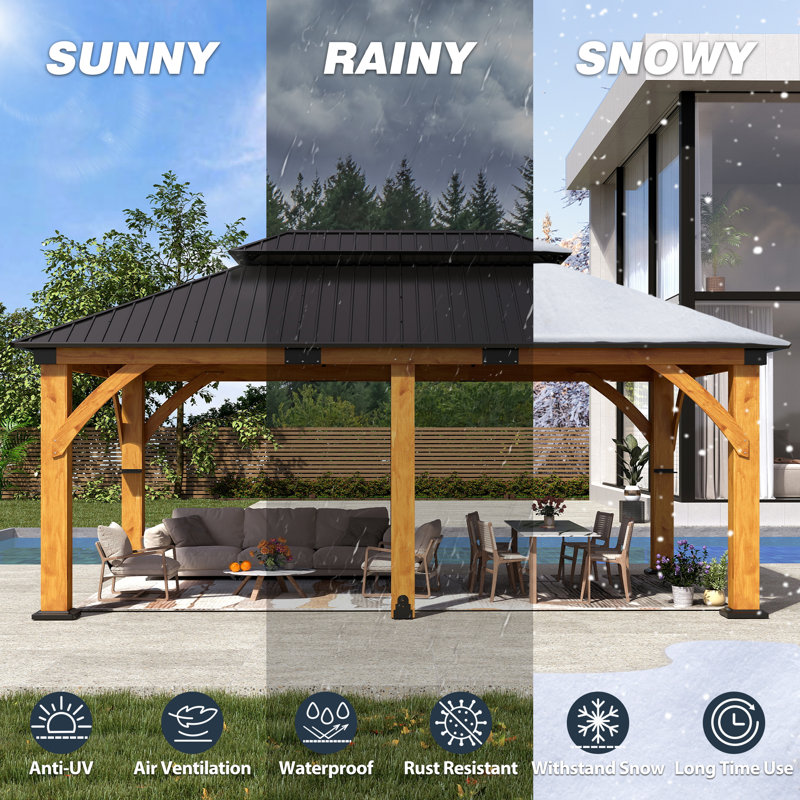 20 ft. W x 12 ft. D Outdoor Spruce Wood Gazebo with Galvanized Steel Double Roof, 20 ft. W x 12 ft. D