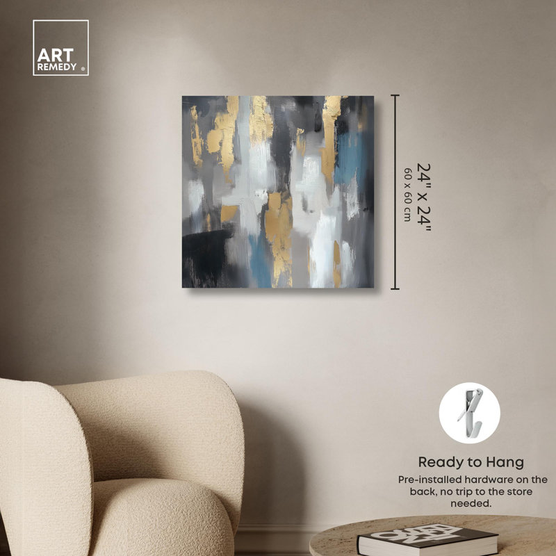 Art Remède abstrait avec toile dorée béton et or III, Ne s’applique pas, Toile tendue, H 24 po x l 24 po x P 1,5 po