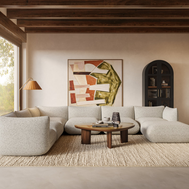 Coleby Stone White Basketweave Modular Large Chaise Sectional