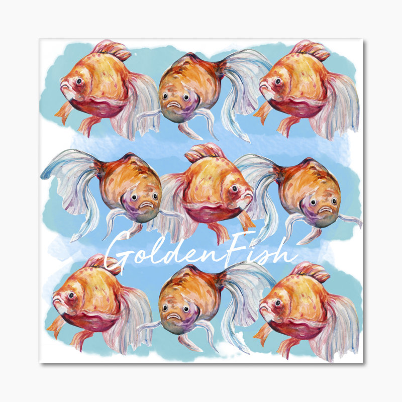 Aquarelle, art du poisson III - sur, H 16 po x l 16 po x P 1 po, Toile tendue