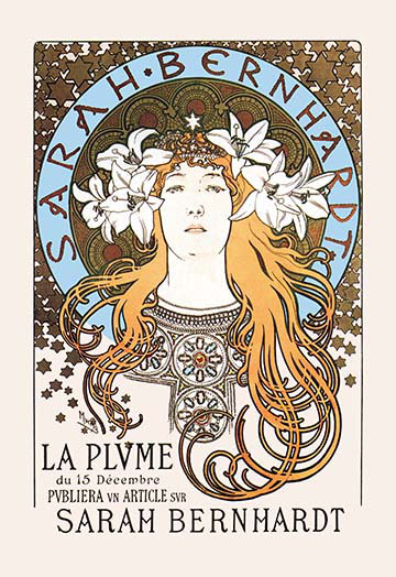 « sarah bernhardt » par alphonse mucha affiche rétro, H 42 po x l 28 po x P 1,5 po