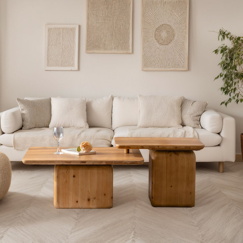 Ensemble de tables basses style rétro, Naturel