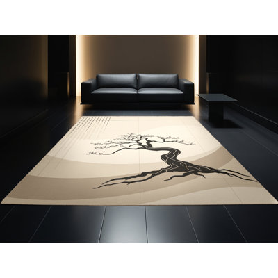 Tapis beige moelleux doux et moelleux à motif de bonsaï Scott