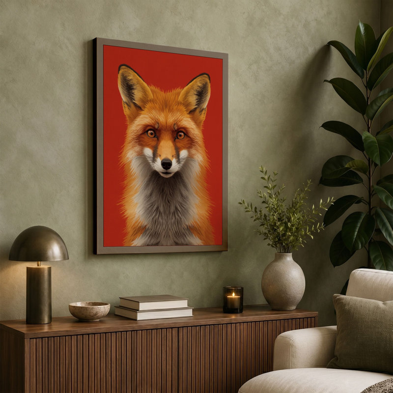 Fox Portrait Modern - Wrapped Canvas, 18x12 - 45.7 x 30.5 cm, Teal Border