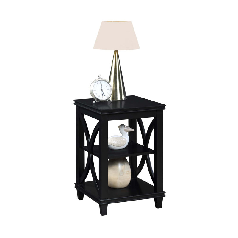 Pettegrow 24'' Tall End Table with Storage with Solid Wood Frame, Black