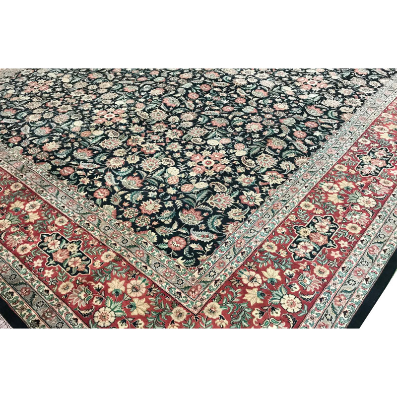 Tapis vert et rouge noué à la main de haute qualité