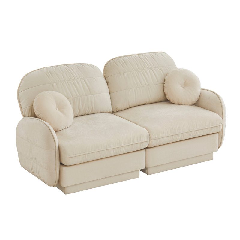 Canapé en chenille avec coussins ronds Cloud, Beige crème