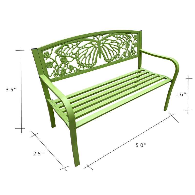 50" Green Metal Garden Bench with Butterfly Backrest Design