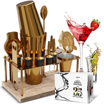 Ensemble d'outils de bar à cocktail en acier inoxydable 16 pièces avec support Joytable