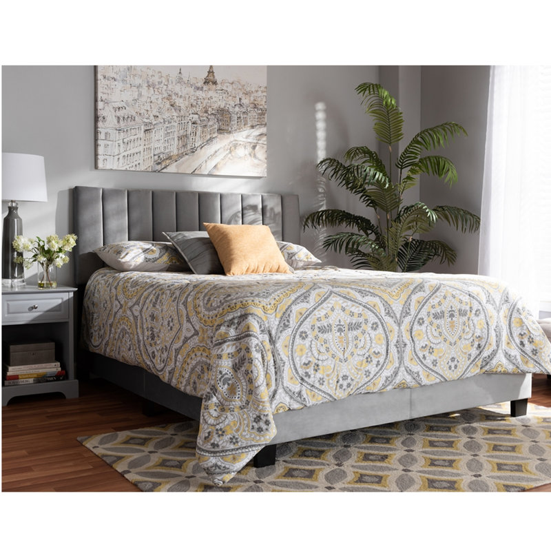 Exmore Upholstered Sleigh, Queen Bed, Grey Velvet 64.20'' W X 83.30'' L X 47.00'' H, Queen, Gray